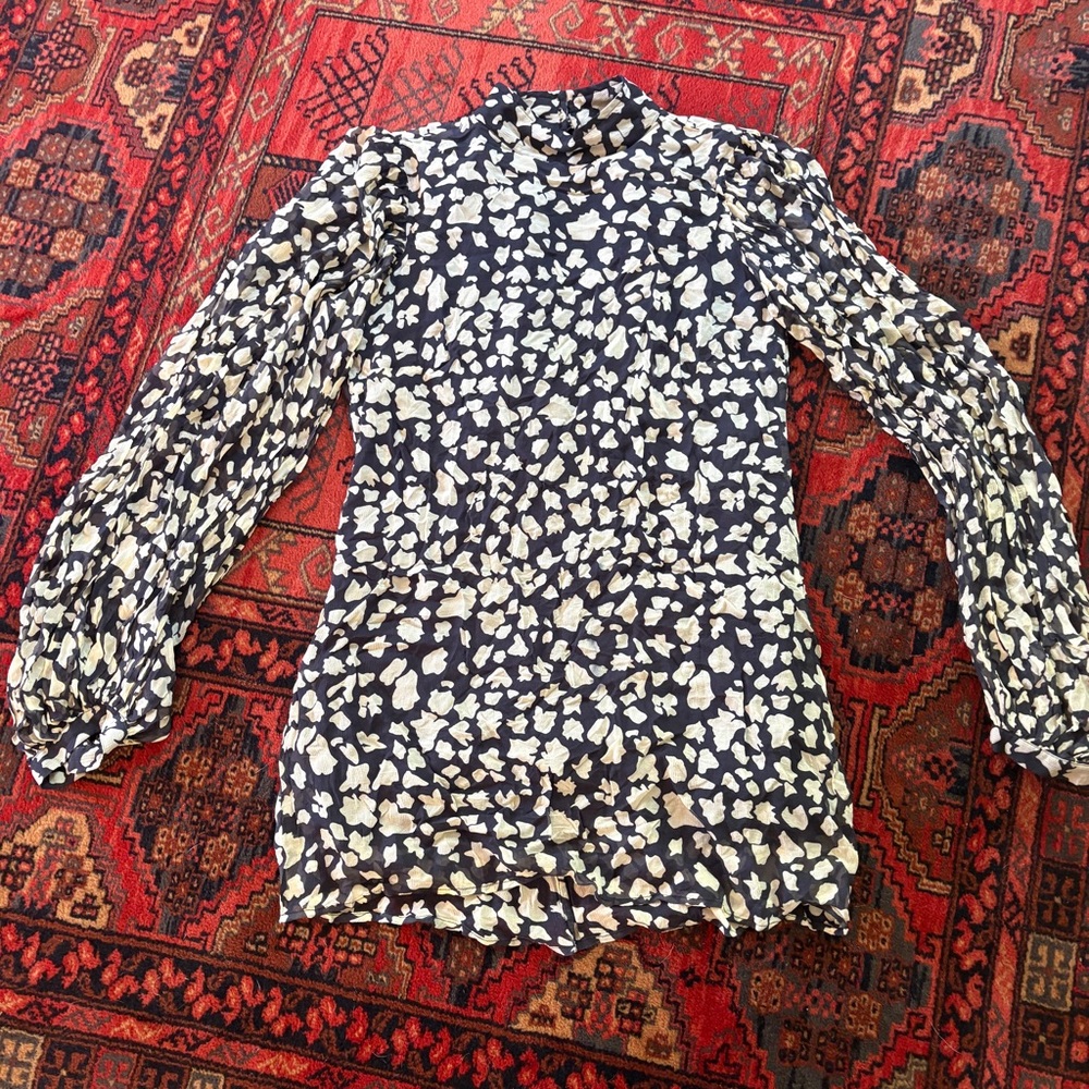 Winter Kale 100% Vintage Silk Longsleeve Mini Dress